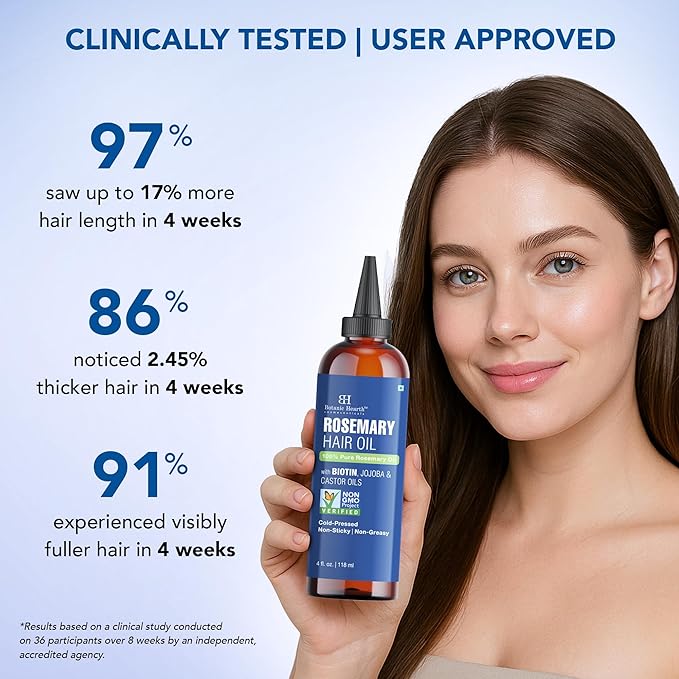 Botanic Hearth 100% Pure Rosemary Oil For Hair Growth | Infused with Biotin, Jojoba & Castor Oil |Hair Oil Repairs Dry Damaged Hair, Strengthening, Healthier - Hair Tonic, 4 fl oz