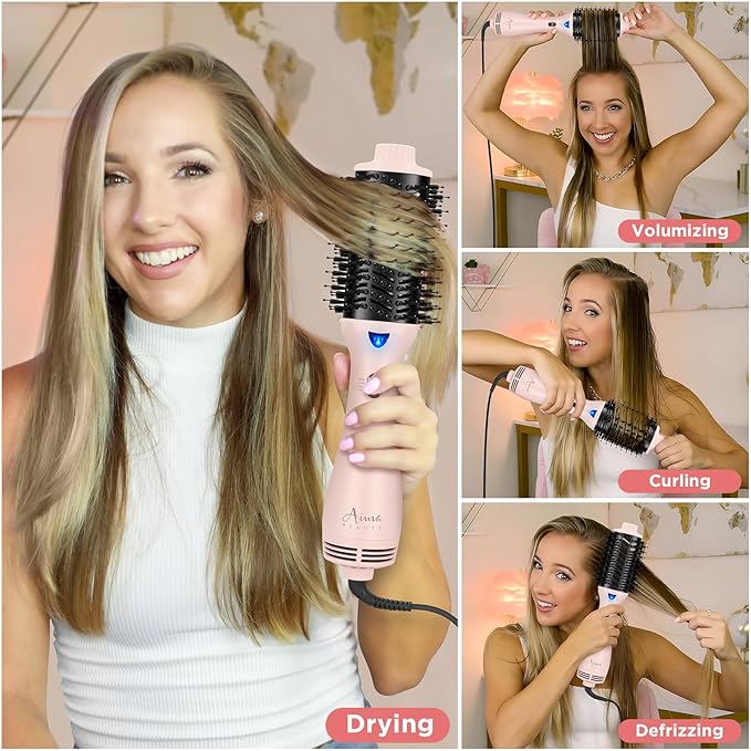 Hair Dryer Brush, Aima Beauty One Step Hair Dryer and Styler Volumizer with Negative Ion for Reducing Frizz and Static, Hair Styling Tools, Pink