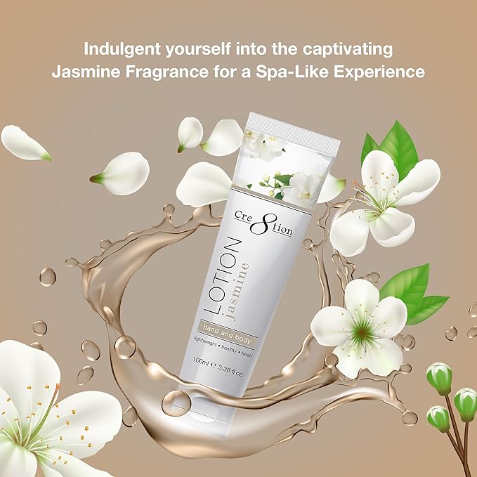 Cre8tion Spa Jasmine Hand & Body Lotion, Luxurious Lightweight Moisturizer for Silky, Smooth Skin, 3.3 Fl Oz
