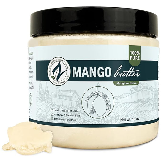 Zatural 100% Pure Mango Butter | Cold Pressed Raw Creamy Body Butter for Skin Hydration, Conditioning & Softening (16oz)