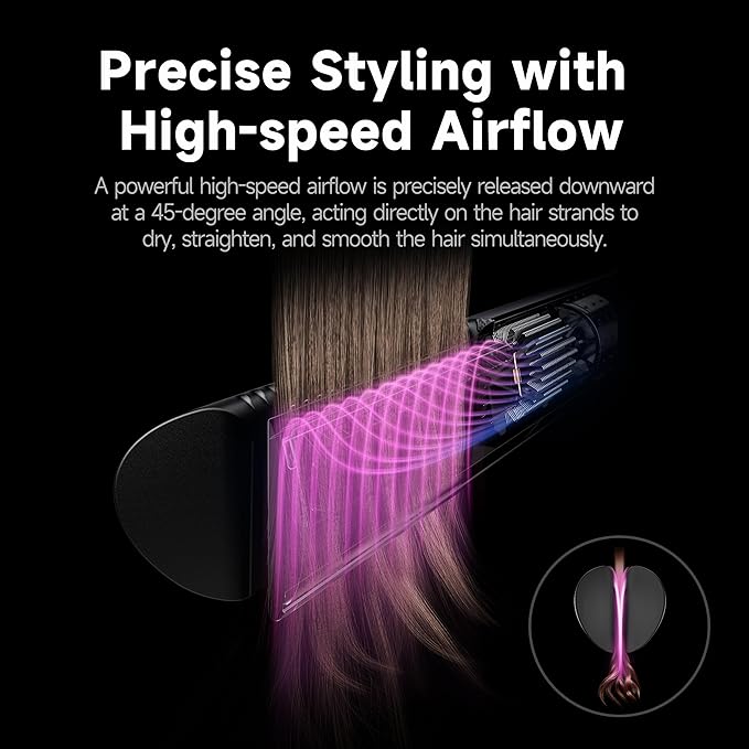 Hair Dryer Air Straightener Non-Movable Clamp Flat Iron No Heated Plates No Damage No Hand-Feeding Automatic Draws Hair Straighteners 2 in 1 Dry & Straight Styling Blower Tool for Women 1A to 2A Hair