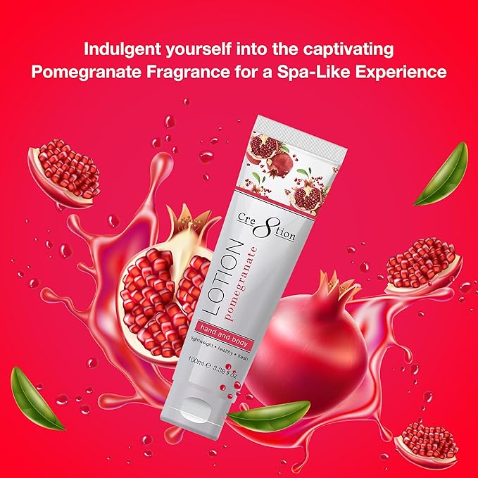 Cre8tion Spa Pomegranate Hand & Body Lotion, Luxurious Lightweight Moisturizer for Silky, Smooth Skin, 3.3 Fl Oz