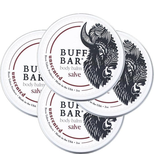 BUFF BAR Pure Bison Tallow Salve, Unscented, 4 Pack - No Irritating Ingredients, Simple & Clean, Body Butter, Full Body Hydration, Replaces Lotion, For Dry, Rough & Sensitive Skin