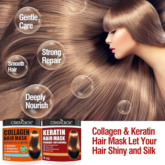 2 Pack Collagen Hair Mask & Keratin Hair Mask,Keratin Hair Treatment,Repair Treatment Deep Conditioning Hair Treatment Mask for Damaged Hair,Hydrating Conditioner with Argan Oil for Dry Hair