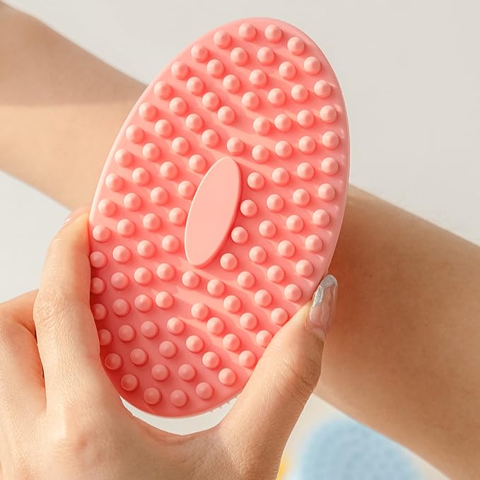 Premium Sensory Brush for Kids or Autism,Soft Silicone Body Scrubber,2 in 1 Sensory Room Occupational Therapy Sensory Brushes,Silicone Loofah,Pet Shower Brush Bath Brush Shampoo Brush(Oval-Blue)