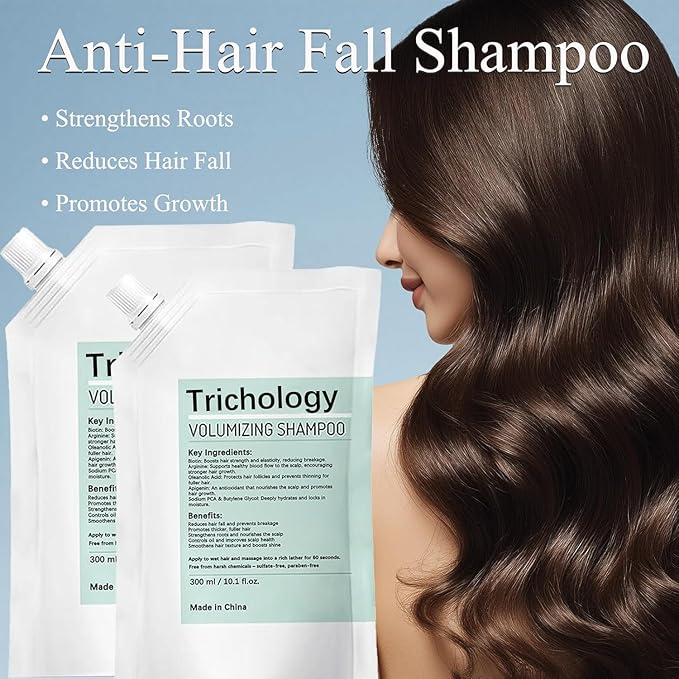 Anti-Hair Fall Trichology Shampoo & Less Shedding Volumizing Shampoo with Biotin, Arginine & Oleanolic Acid for Hair Loss, Thinning, Hair Growth, Oil Control & Scalp Nourishment – 300ML