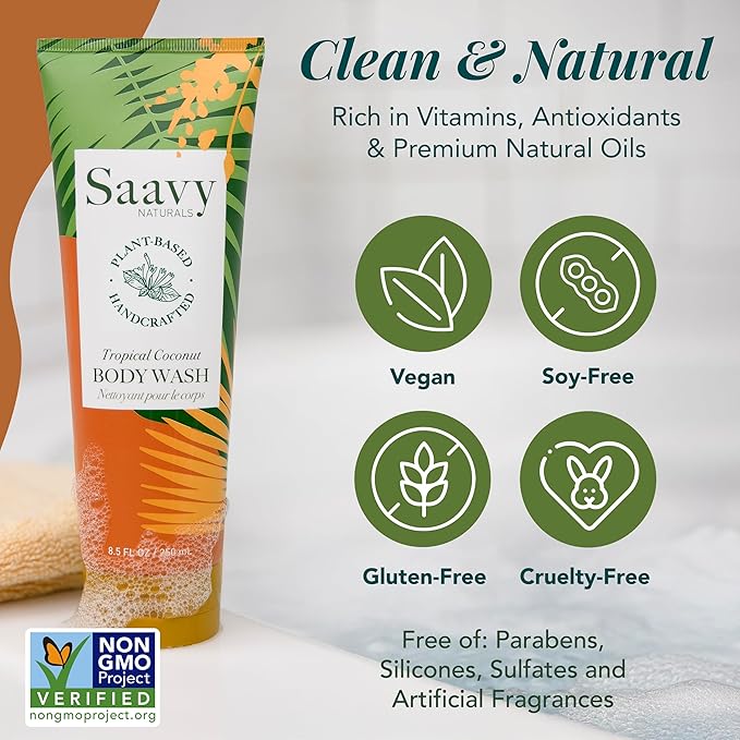 Saavy Naturals Body Cream Tropical Coconut Plant-Based Ingredients| Made In USA | Absorbent Shea Butter Vegan Formula, Thick and Creamy Body Moisturizer, Body Lotion for Dry Skin- 8.5 Fl Oz, 2 Pack