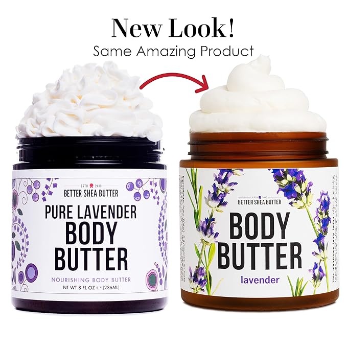 Lavender Body Butter with Shea Butter, Jojoba & Lavender Essential Oil - Natural Lotion for Women, Non-Greasy Moisturizer for Dry Skin, Whipped Body Cream