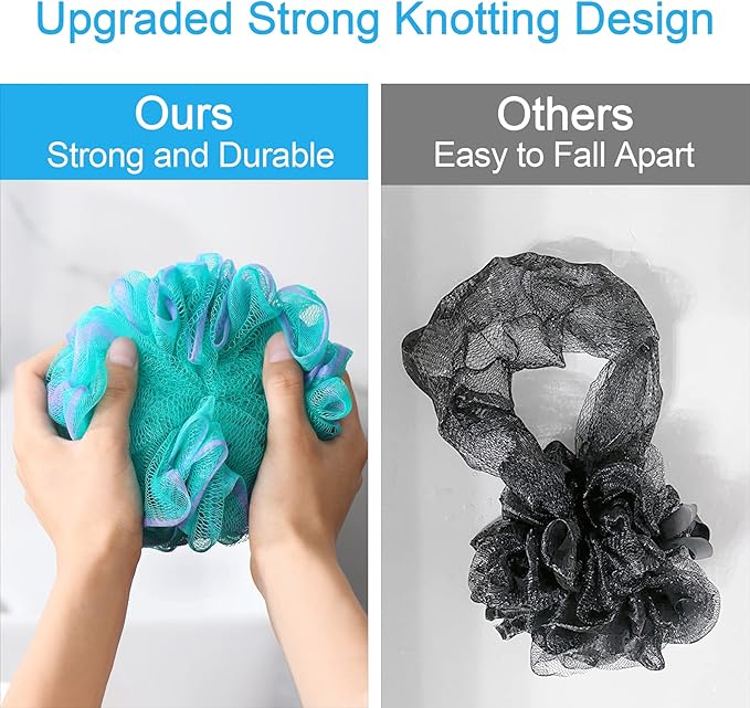 AmazerBath Loofah Sponge 60g/Piece, Exfoliating Bath Sponge Body Scrubber - Loofa Set of 4 Flower Color (Green-Purple)