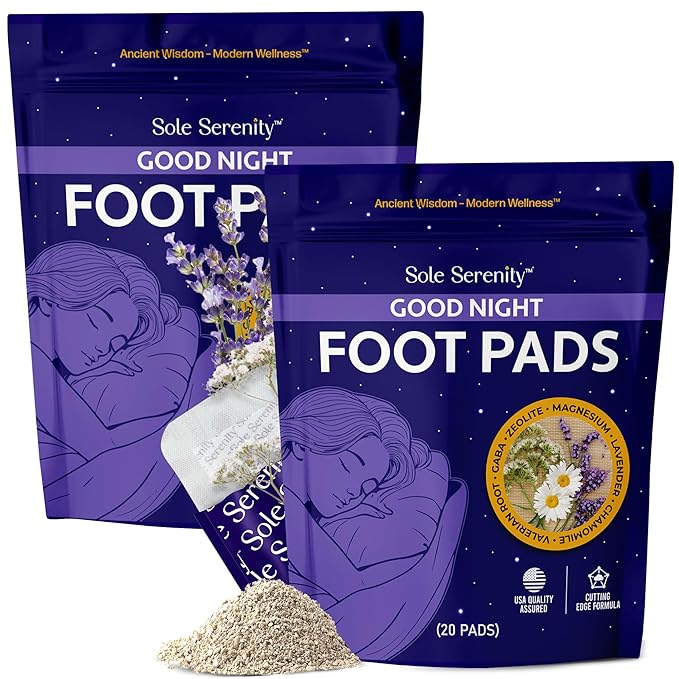 Sole Serenity Good Night Foot Pads with Zeolite Mineral, Magnesium Glycinate, Ashwagandha, Valerian Root and Chamomile for Sleep and Foot Care(2 Pack)