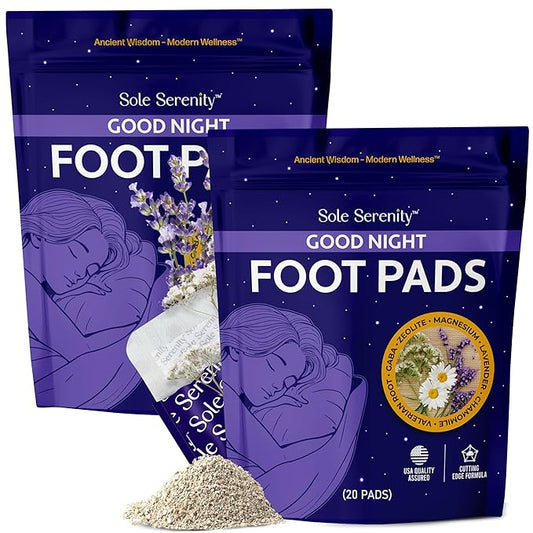 Sole Serenity Good Night Foot Pads with Zeolite Mineral, Magnesium Glycinate, Ashwagandha, Valerian Root and Chamomile for Sleep and Foot Care(2 Pack)
