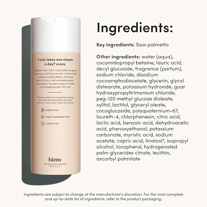 hims Thick Fix Shampoo - Saw Palmetto for Healthy Hair Growth & Thickening - Scalp Cleansing - Vegan, Sulfate-Free & Cruelty-Free - Eucalyptus Scent, 2 pack 6.4 fl oz