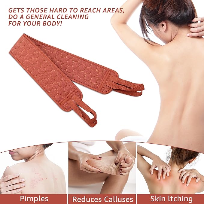 39.37 Inch Exfoliating Back Scrubber with Handles, Extended Exfoliating Back Scrubber for Shower, Soft Double-Sided Body Exfoliator for Deep Cleaning Your Skin for Men & Women, Brown