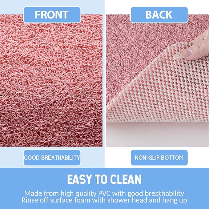 Non-Slip Bathtub Mat, Anti Slip Shower Mat, Fast Drying Bathtub Mats, Foot Scrubber Mat, Anti Slip Mat for Tub, Floor, Bathroom, Kitchen, Home, Hotel (Pink 32"×17")