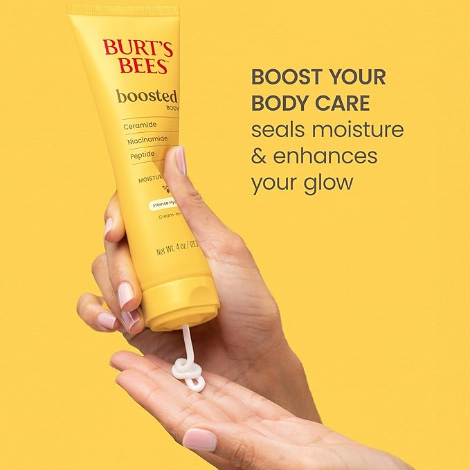 Burt's Bees Christmas Gifts, Boosted Body Moisturizing Melt With a Ceramide, Niacinamide and Peptide Complex, Intense Skin Hydration, Cream-to-Oil Body Lotion, Tropical Scented, 4 oz. Tube