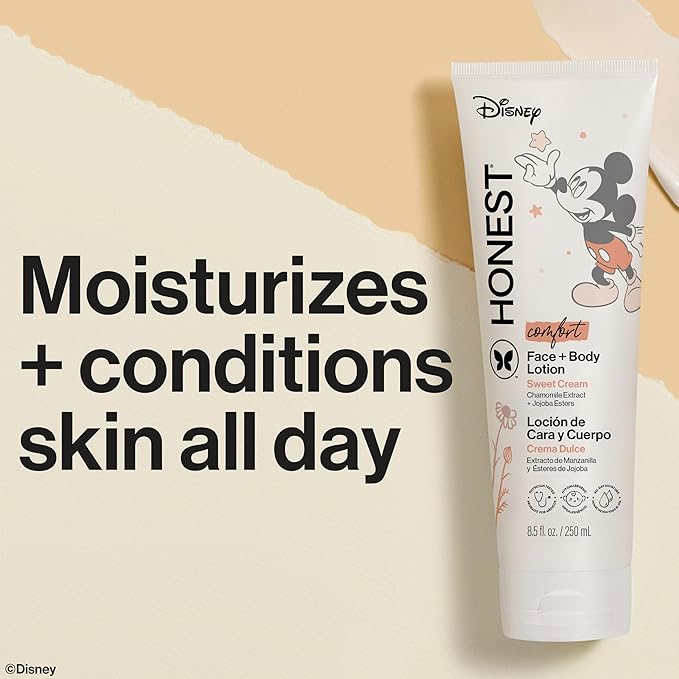 The Honest Company Moisturizing Face and Body Lotion Fast Absorbing Dermatologist Tested Hypoallergenic Disney’s Mickey Mouse Comfort Sweet Cream 8.5 fl oz