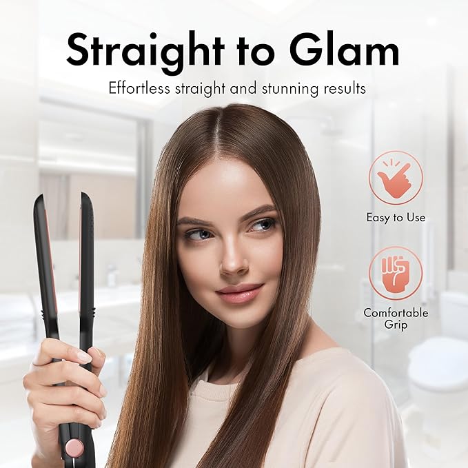 Ceramic Flat Iron Hair Straightener 1.5 Inch – Fast Heating, Adjustable Temperature (320°F-428°F), Wide Plate Hair Styling Tool for Smooth, Frizz-Free Hair – Ideal for All Hair Types