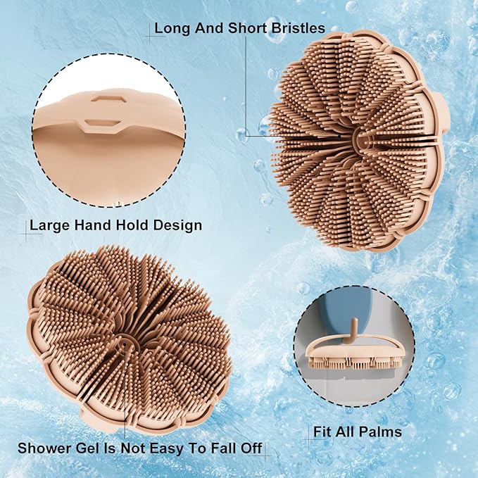 Silicone Body Scrubber Shower Brush, Exfoliating Body Wash Scrubbers for All Skin Types, Ergonomic No-Slip Handle, Body Brush for Showering