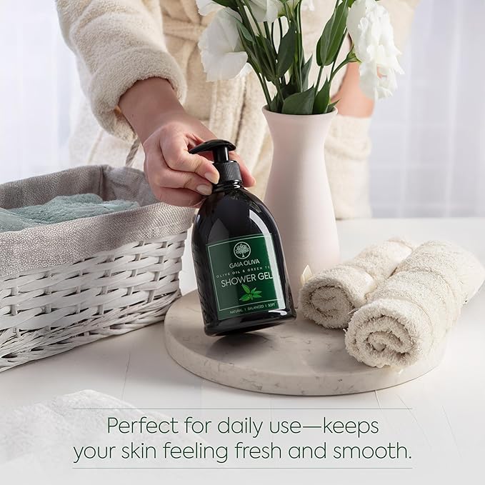 GAIA Oliva Olive Oil Shower Gel – Natural Body Wash with Green Tea, Hydrating, Moisturizing Body Wash for Women & Men, Plant-based Bath & Shower Gel for Dry Skin, 16.9 Fl Oz (Pack Of 1)