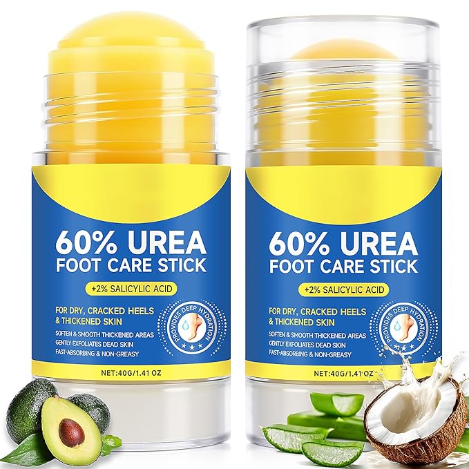 60% Urea Cream Stick with 2% Salicylic Acid, Maximum Strength Urea Foot Cream Moisturizer, for Dry Cracked Heels, Knees, Elbows, Hands, Hydrates Dry Skin & Gently Exfoliates Dead Skin (2PCS)
