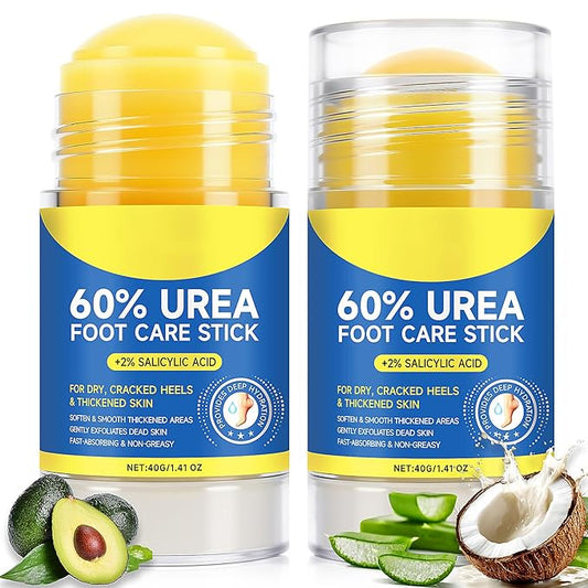 60% Urea Cream Stick with 2% Salicylic Acid, Maximum Strength Urea Foot Cream Moisturizer, for Dry Cracked Heels, Knees, Elbows, Hands, Hydrates Dry Skin & Gently Exfoliates Dead Skin (2PCS)