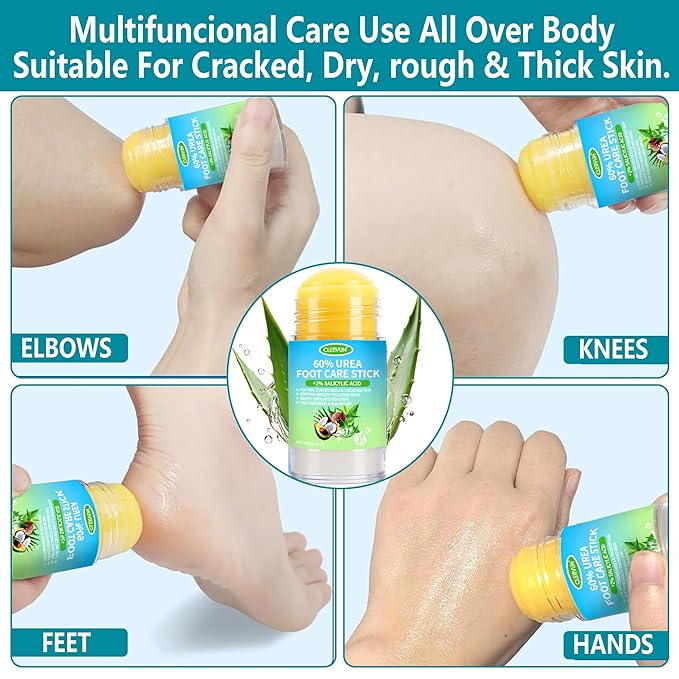 60% Urea Cream Stick with 2% Salicylic Acid, Anti-Cracking Foot & Hand Cream Moisturizer for Dry Cracked Heel Feet, Knee, Elbow, Foot Balm Stick for Callus Remover & Dead Skin Softener (2)