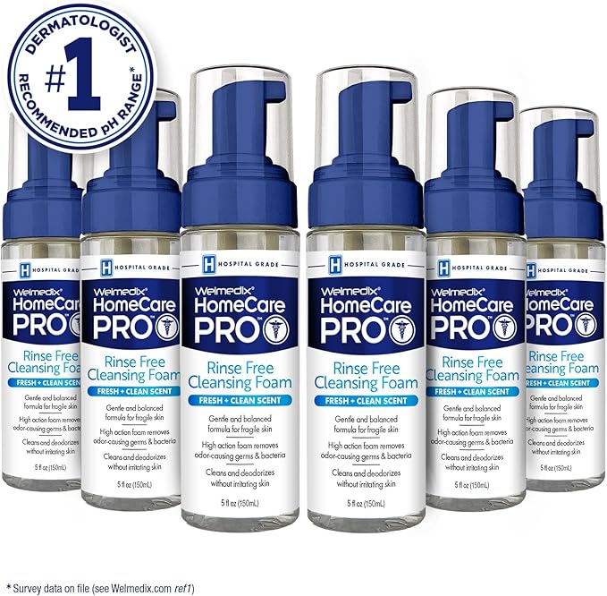 Welmedix Rinse Free Cleansing Foam, 3 in 1 Body Wash, Shampoo and Personal Cleanser for Elderly, Incontinence and Infant Care, Hospital Grade, Sulfate Free, Paraben Free (Pack of 6)