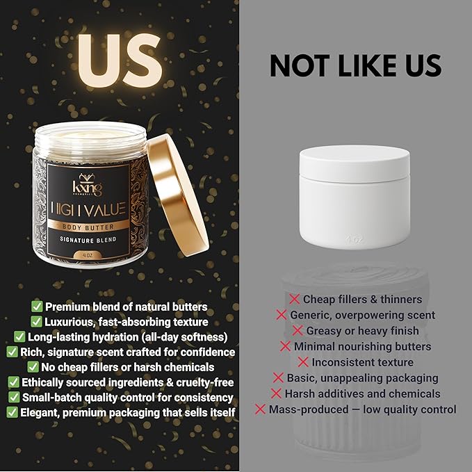 KXNG Cosmetics Shea Body Butter Cream – 4oz | Organic Body Butter for Men & Women with Shea, Cocoa, Mango & Coconut Oil | Deep Moisturizing Cream for Hands, Feet & All Skin Types – High Value