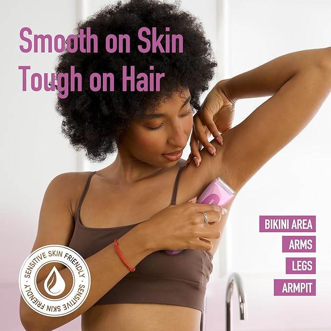 BAREWlZE Bikini Trimmer for Women, Pubic Hair Trimmer | LED Light, IPX7 Waterproof, USB-C Rechargeable, Replaceable Ceramic Blade | Electric Razors for Women, Electric Body Hair Shaver (Petal Bonbon)