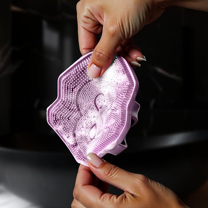 Silicone Shower Scrubber for Body – Exfoliating Loofah Alternative, Silver-Infused & Hygienic, Gentle for Sensitive Skin, Durable & Long-Lasting Body Scrubber for Women - Purple