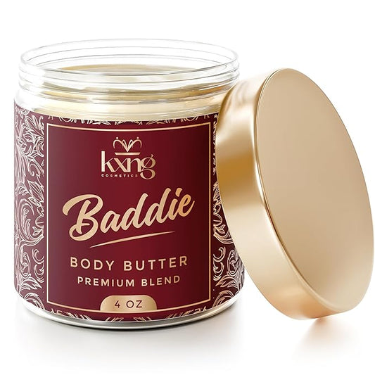 KXNG Cosmetics Organic Shea Body Butter Cream – 4oz | Luxury Moisturizing Cream for Men & Women with Shea, Cocoa & Coconut Oil | Deep Hydration for Dry Skin, Hands & Feet - Baddie