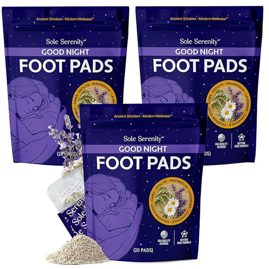 Sole Serenity Good Night Foot Pads with Zeolite Mineral, Magnesium Glycinate, Ashwagandha, Valerian Root and Chamomile for Sleep and Foot Care (Good Night - 3 Pack)