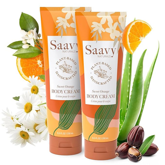 Saavy Naturals Body Cream Sweet Orange Plant-Based Ingredients| Made In USA | Absorbent Shea Butter Vegan Formula, Thick and Creamy Body Moisturizer, Body Lotion for Dry Skin- 8.5 Fl Oz, 2 Pack