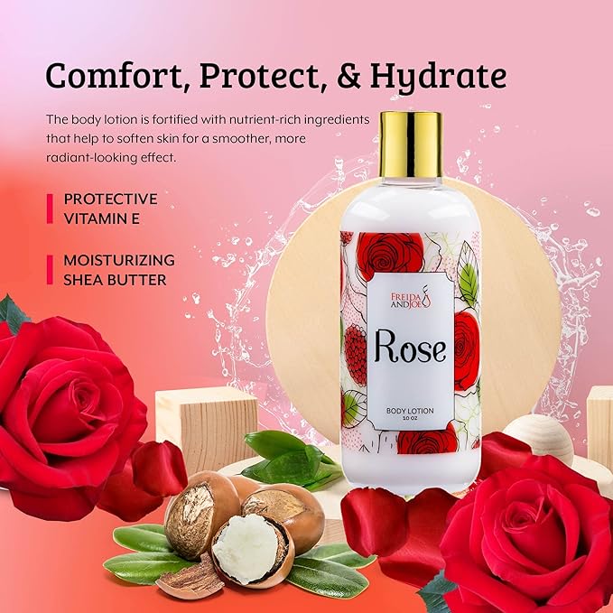 Home Spa Gift Fragrance Body Lotion Luxury Firming Scented 10oz Deep Moisturizing Fragrance Body Lotion for Women (Rose)