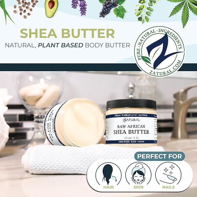 Zatural Raw Naturally Grown Shea Butter-100% Pure, Virgin, Unrefined, Raw Ivory Shea Butter from (16 Ounce)