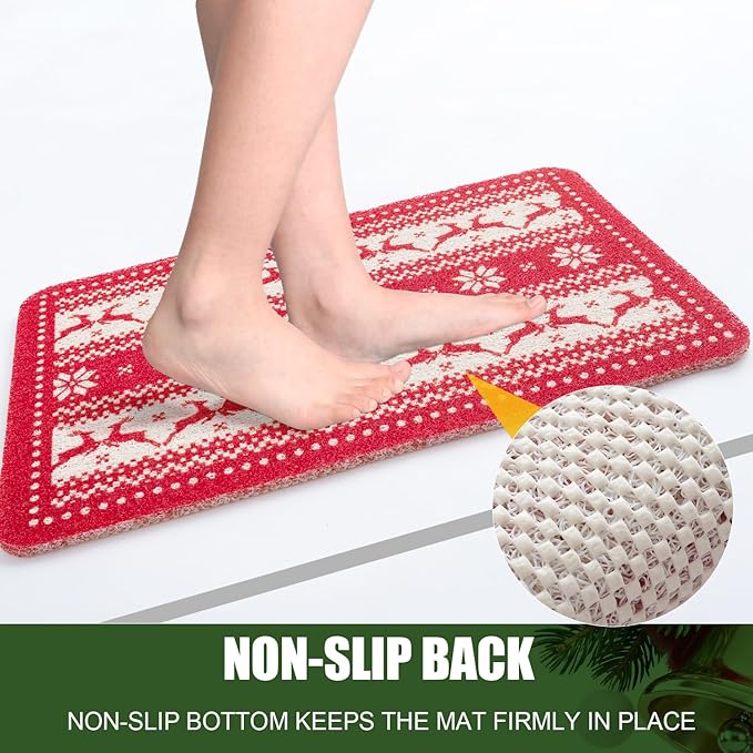Christmas Non-Slip Bathtub Mat, Anti Slip Shower Mat, Fast Drying Bathtub Mats, Foot Scrubber Mat, Anti Slip Mat for Tub, Floor, Bathroom, Kitchen, Home, Hotel (Reindeer Snowflake, 40"x16")