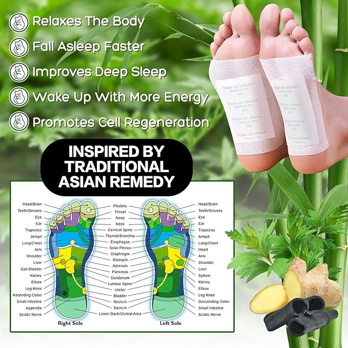 50 Pack Foot PadsNatural Ginger Wormwood Bamboo Vinegar Foot Care Patch for Better Sleep Set Relaxing For You Muscles Kit Message Deep Cleansing Ginger Oil & Bamboo Charcoal Premium
