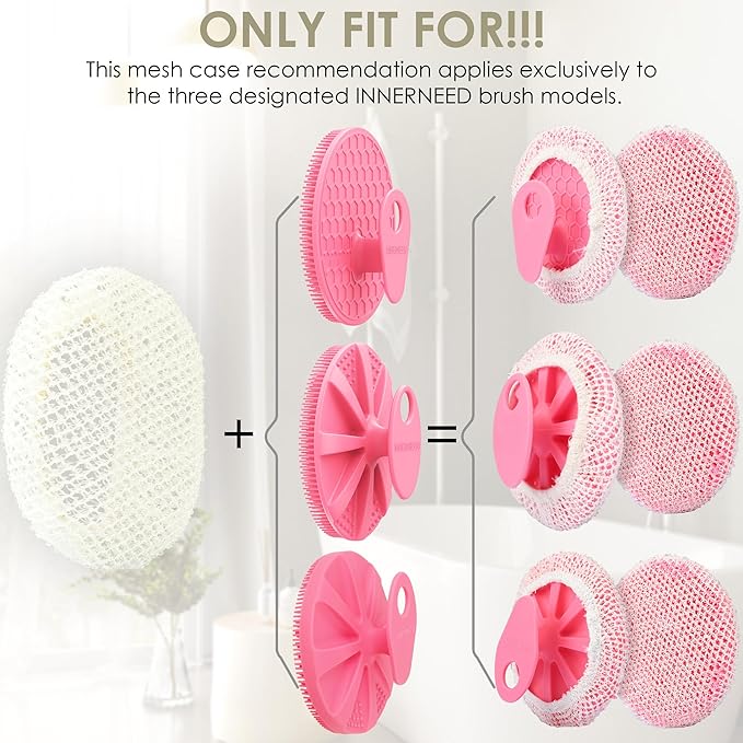 INNERNEED Exfoliating Net Cover Sponge Bath Scrubbing Loofah Rough Washcloth Case 4pcs, Only for INNERNEED Silicone Body Brush （Only Case）