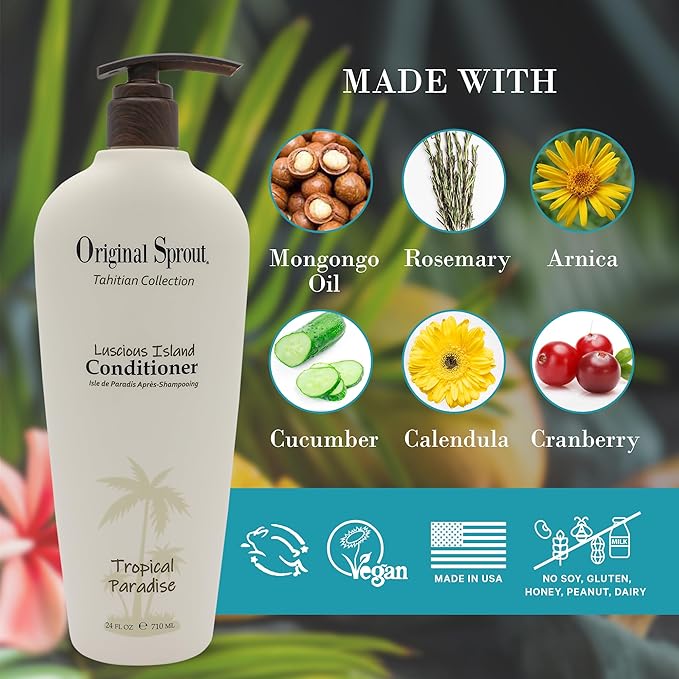Original Sprout Luscious Island Conditioner for All Hair Types Including Color-Treated, Damaged & Dry Hair, Hydrating & Moisturizing Conditioner with Mongongo Oil, Vegan, Sulfate Free, 24 fl oz