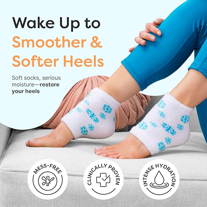 ZenToes Moisturizing Socks for Cracked Heel Treatment, Vitamin E, Olive Oil and Jojoba Oil Heel Socks, Stocking Stuffers for Women, Spa Self Care Gifts for Women (White & Blue Snowflake, Regular)