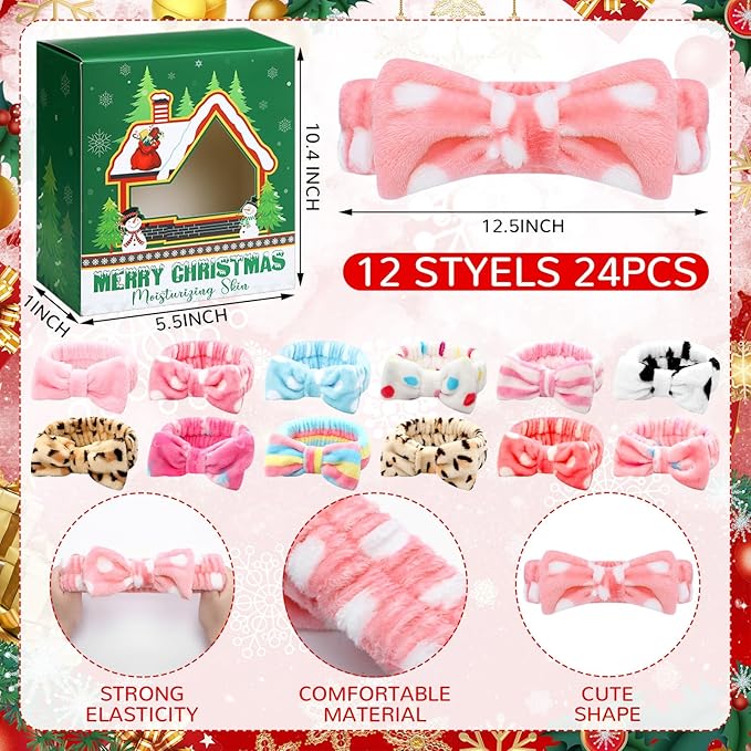 Timgle 52 Pcs Christmas Stocking Stuffers Facial Masks with Bow Headband Gift Set Christmas Fragrance Face Masks Skincare Gift Xmas Holiday Sheet Masks Spa Gifts Bulk for Adults Spa Day Party Night