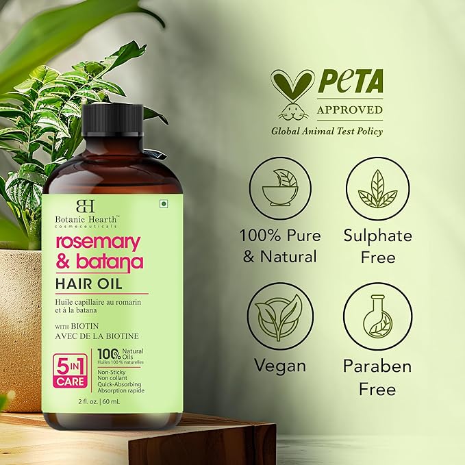 Botanic Hearth 100% Pure Rosemary Batana Oil For Hair Growth | Hair Oil Repairs Dry Damaged Hair, Strengthening, Healthier - Hair Tonic, 2 fl oz