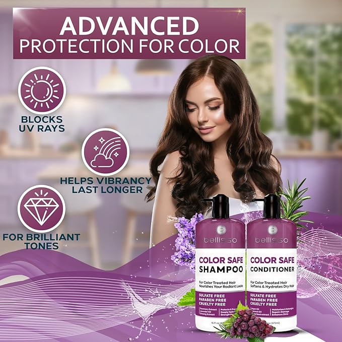 Color Safe Shampoo and Conditioner Set – Anti-Fade Protection for Color Treated, Dyed & Highlighted Hair – Sulfate & Paraben Free, Hydrating Formula with Rosemary, Coconut & Argan Oil for Women & Men