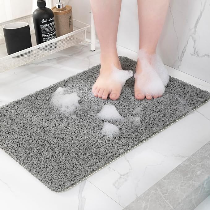 Non-Slip Bathtub Mat, Anti Slip Shower Mat, Fast Drying Bathtub Mats, Foot Scrubber Mat, Anti Slip Mat for Tub, Floor, Bathroom, Kitchen, Home, Hotel (Grey 59"×17.3")