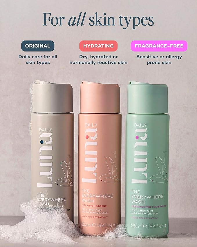 Luna Daily Fragrance-Free Feminine Wash, Unscented | pH-Balanced Body Wash for Sensitive Skin | Hydrating & Moisturizing Cleanser for Dry Skin | Gentle & Pregnancy-Safe, 250ml