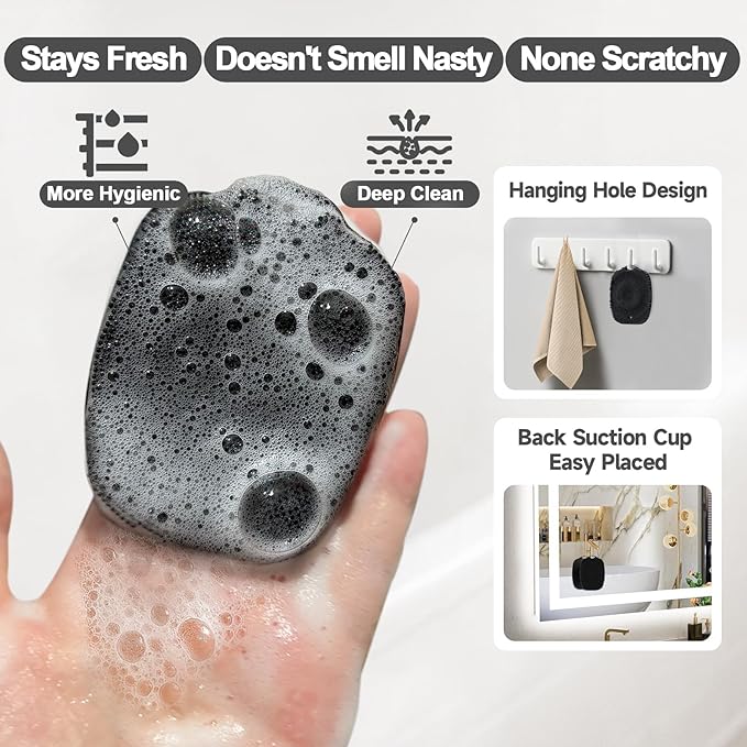 2 PCS Face Scrubber, Soft Silicone Face Exfoliator with Suction Cup for Man and Women Deep Skin Clean (Body Scrubber + Face Scrubber Black)