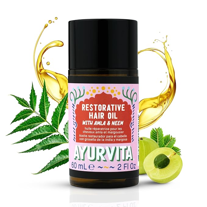 Restorative Hair Oil - Amla for Strengthening & Neem for Preventing Dryness and Dandruff - For Dry, Damaged Hair Growth - For Men & Women - 2 fl oz