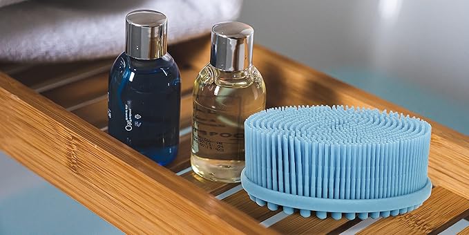 Silicone Body Scrubber - Dual-Sided for Scrubbing & Massaging, Exfoliating Body Scrubber Loofah for Women (Blue)