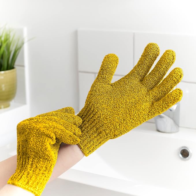 Temple Spring Exfoliating Glove, Rayon Bamboo Exfoliating Body Scrubber, Loofah Washcloth, Exfoliate Loofa Shower Scrubber, Body Exfoliator Scrub, Shower Loofah Bath Sponge –Mustard Yellow