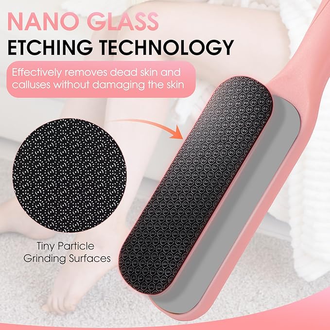 Foot File Callus Remover - Dead Skin Nano Glass Remover for Feet with Soft Brush, Professional Pedicure Tool for Home Foot Care - Pink